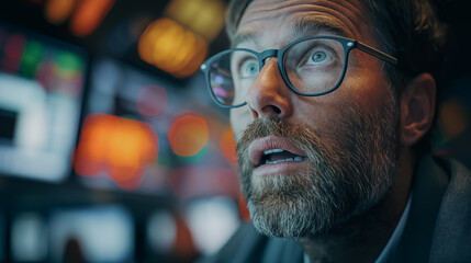 Canvas Print - Stock traders in a heated moment, gesturing and shouting on the trading floor, capturing the intensity of market trading.