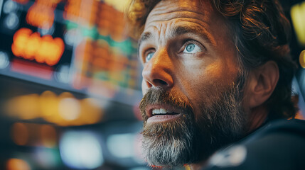 Poster - Stock traders in a heated moment, gesturing and shouting on the trading floor, capturing the intensity of market trading.