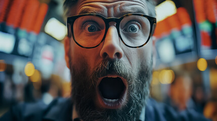 Poster - Stock traders in a heated moment, gesturing and shouting on the trading floor, capturing the intensity of market trading.