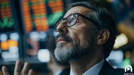Poster - Intense trading scene with stock traders gesturing and shouting, high-stakes atmosphere on the trading floor.