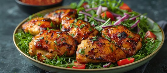 Canvas Print - Grilled Chicken with Arugula Salad and Cherry Tomatoes