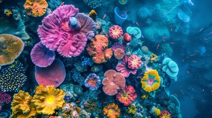 Poster - Capture the vibrant colors and dynamic forms of coral reefs through aerial photography, showcasing the beauty of underwater ecosystems.