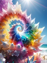 Wall Mural - Abstract Rainbow Crystalline Fractal on the Beach