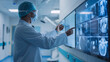 © Maksym - The clinical precision of a doctor is highlighted as they scrutinize x-ray results on a large screen, the hospital's advanced diagnostic tools evident in the background.
