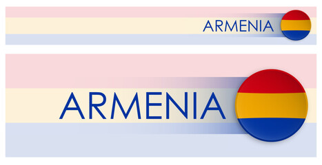 Wall Mural - Armenia flag horizontal web banner in modern neomorphism style. Webpage Armenian country header button for mobile application or internet site. Vector