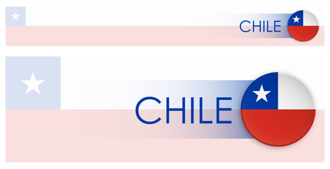 Wall Mural - Chile flag horizontal web banner in modern neomorphism style. Webpage Chile country header button for mobile application or internet site. Vector