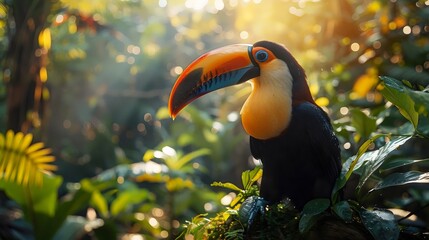 a colorful bird with a long beak is perched on a tree branch