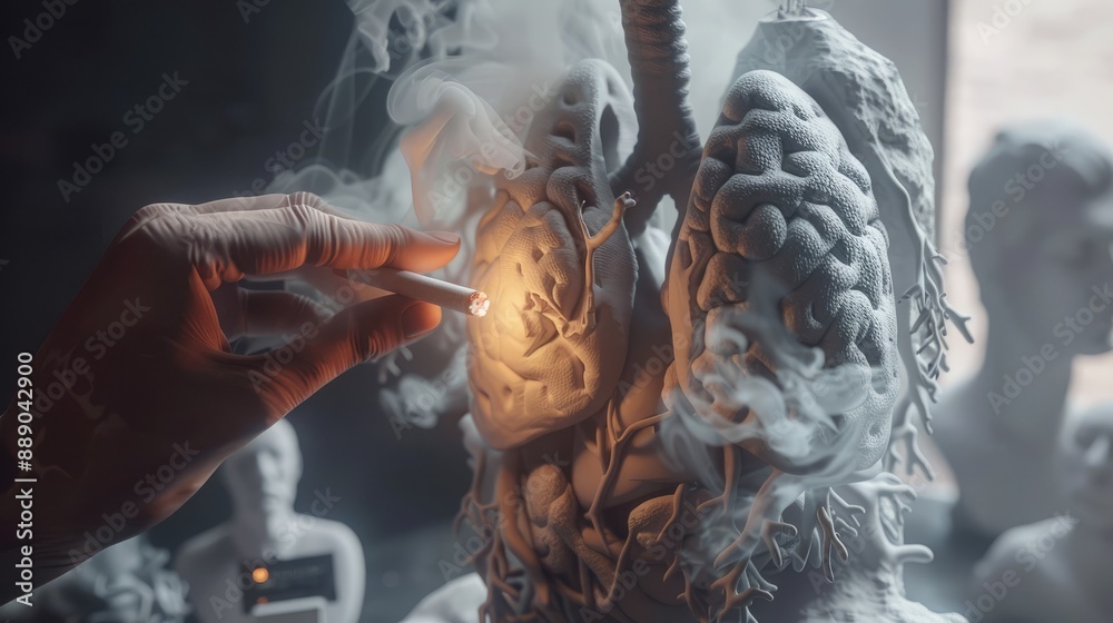 the deadly poison of cigarettes burning lungs symbolizing tobaccos ...
