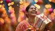 © Suleyman - A woman rejoices in Diwali, a festival of lights, receiving presents in celebration.