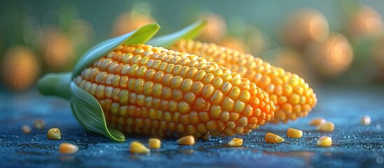 Poster - Golden Corn on a Blue Surface