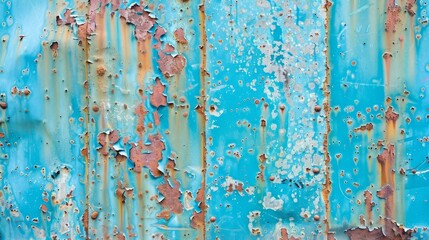 Wall Mural - Old rusty metal surface. Rusty blue metal wall with peeling paint. Abstract background.