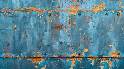 Wall Mural - Old rusty metal surface. Rusty blue metal wall with peeling paint. Abstract background.