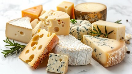 Wall Mural - Cheese collection. Сlose-up view, a variety of different cheeses, stacked