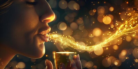 Leinwandbilder - Abstract digital representation of a human exhaling particles, showcasing futuristic concepts of data flow and virtual interaction