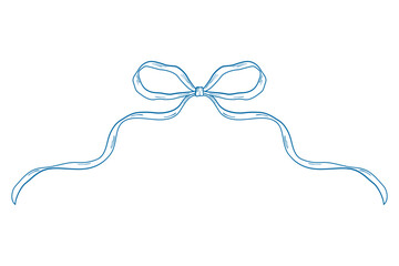 Blue vintage bows frame, Hand drawn ribbons border illustration.	