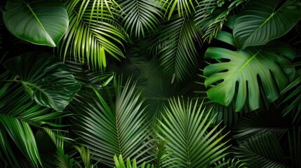 Poster - Tropical palm leaf background for travel writing with empty space