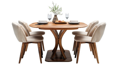 Modern Wooden Dining Table Set With Beige Upholstered Chairs and Centerpiece