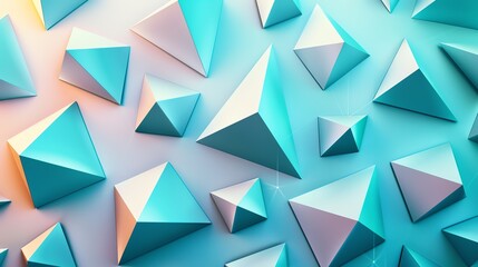 Wall Mural - Abstract background with a pattern of blue and white pyramids on a light blue surface.