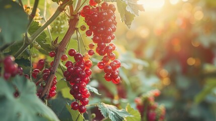 Poster - Bush in garden produces red currant berries in summer for harvesting