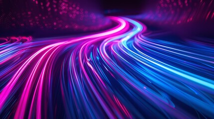 Poster - Flowing neon lines create a dazzling background. They represent the dynamic motion of light trails captured using long exposure. This futuristic concept evokes a sense of technological advancement.