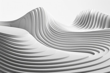 Poster - A white, abstract landscape of geometric curves with an interesting layered effect