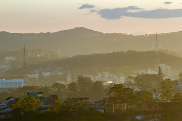 Beautiful Landscape Of Da Lat City In Foggy Morning, Vietnam.