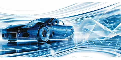 Poster - Abstract digital depiction of a futuristic car, combining sleek design and innovative technology, highlighting the dynamic and high-performance nature of modern automotive art
