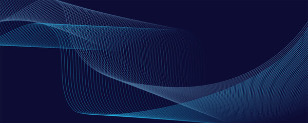 Wall Mural - Abstract glowing wave lines on dark blue background. Dynamic wave pattern. Modern flowing wavy lines. Futuristic technology concept.