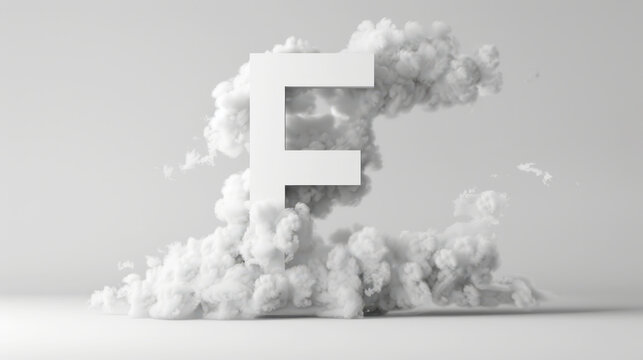 Capital letter F made of clouds or soft cotton. Fluffy airy style. Scrapbook activity. Generative AI