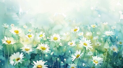 Canvas Print - Watercolor Daisy Field.