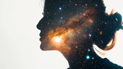 cosmic portrait of astronomer, double exposure .