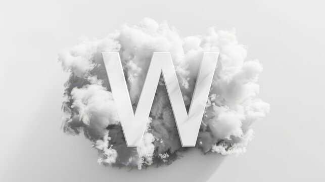Capital letter W made of clouds or soft cotton. Fluffy airy style. Scrapbook activity. Generative AI