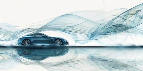 Poster - Futuristic electric car with sleek and aerodynamic design, showcasing advanced technology and innovative concept in a modern and artistic urban setting