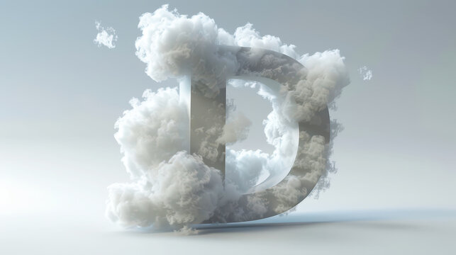 Capital letter D made of clouds or soft cotton. Fluffy airy style. Scrapbook activity. Generative AI