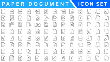 Poster - Paper document icon set. Folded written paper document page icon vector element. Linear File icon in different styles.