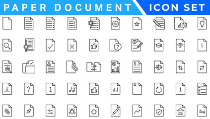Poster - Paper document icon set. Folded written paper document page icon vector element. Linear File icon in different styles.