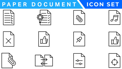 Poster - Paper document icon set. Folded written paper document page icon vector element. Linear File icon in different styles.