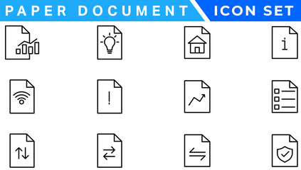 Poster - Paper document icon set. Folded written paper document page icon vector element. Linear File icon in different styles.