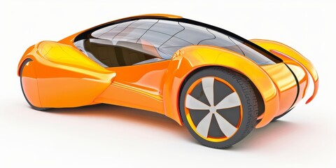 Aufkleber - Eco-friendly car model on solar panels with wind turbines in the background, showcasing renewable energy and green technology for a sustainable future
