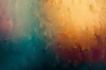 Poster - Colorful abstract background of water drops forming a natural pattern on a wet glass surface with a gradient from blue to yellow