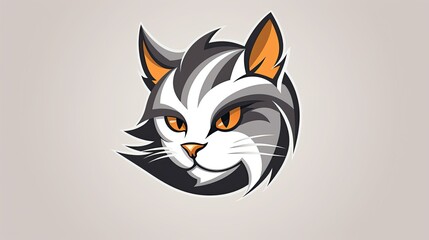 Sticker - cat head with brown and white stripes