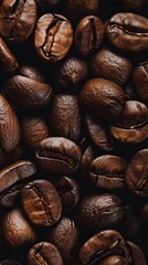 Wall Mural - Close up of coffee bean background, top view. Photorealistic high resolution macro photography for advertising or food design. 