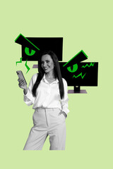 Fototapete - Composite collage image of young female employee office virus online computer spying hacker fantasy billboard comics zine