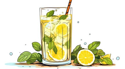 Wall Mural - lemonade with mint leaves 