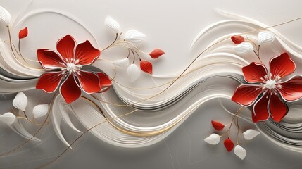 Poster - Red and white abstract flowers