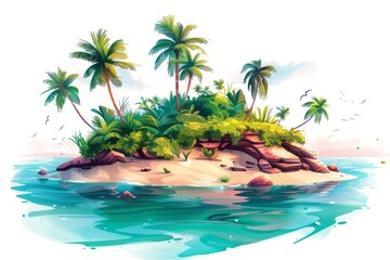 Poster - Tropical island paradise with palm trees and turquoise waters capturing a serene and idyllic vacation scene