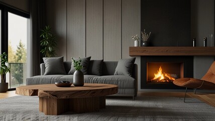 Wall Mural - living room with fireplace