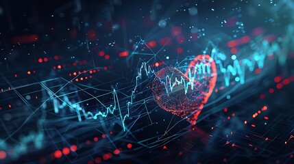 Animated stock market chart pulsing with the dynamic movement of financial activity, resembling a heartbeat.