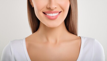 Wall Mural - Dental care, beautiful smile of healthy woman, white teeth coloseup