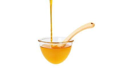 Poster - Golden honey drips from a wooden ladle. isolated transparent background